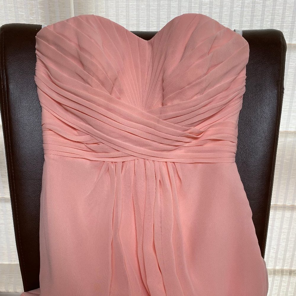 Coral Strapless Bridesmaid Dress
